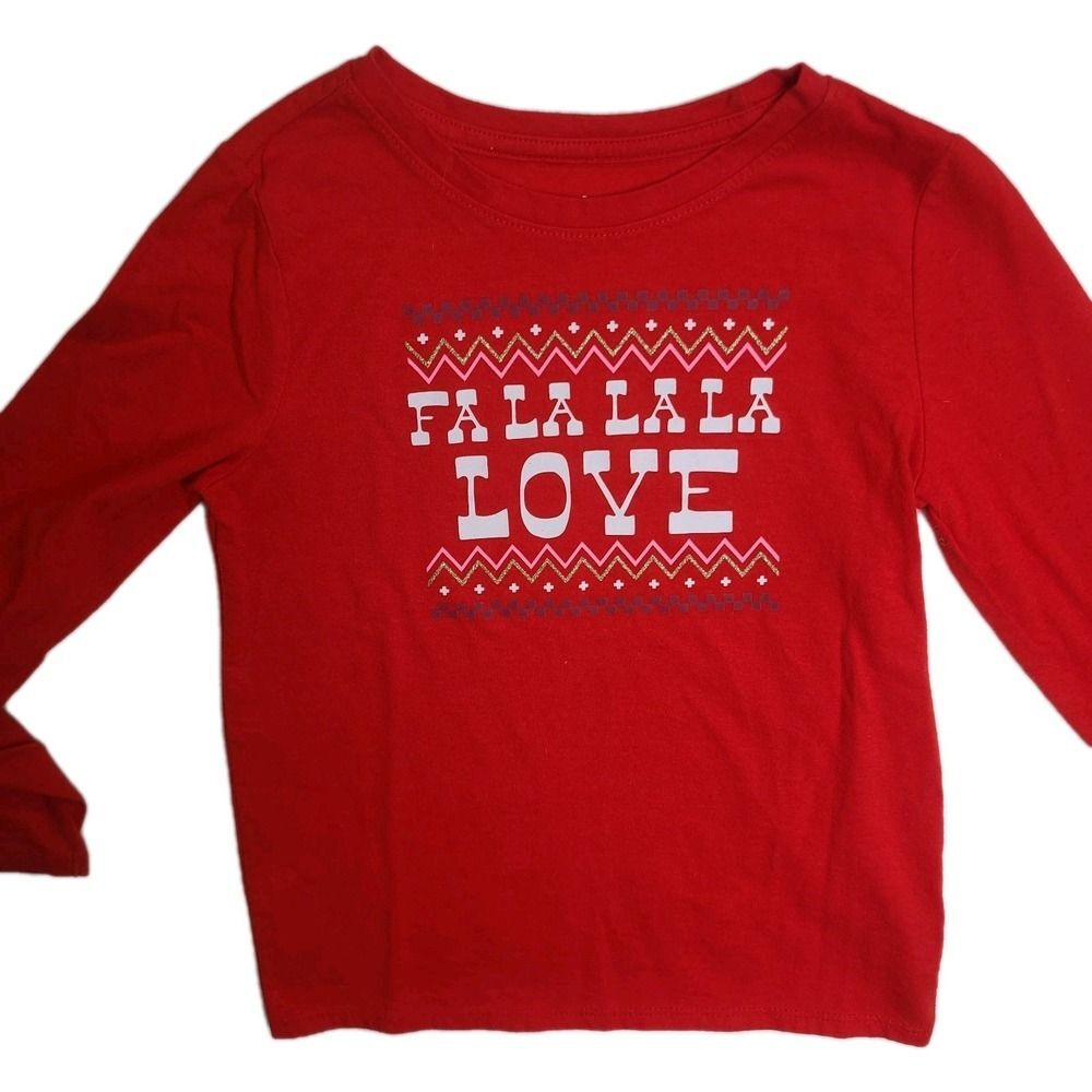 Cat&Jack Girls 6/6x Long Sleeve Red Holiday Christmas Festive Fa La La La Love